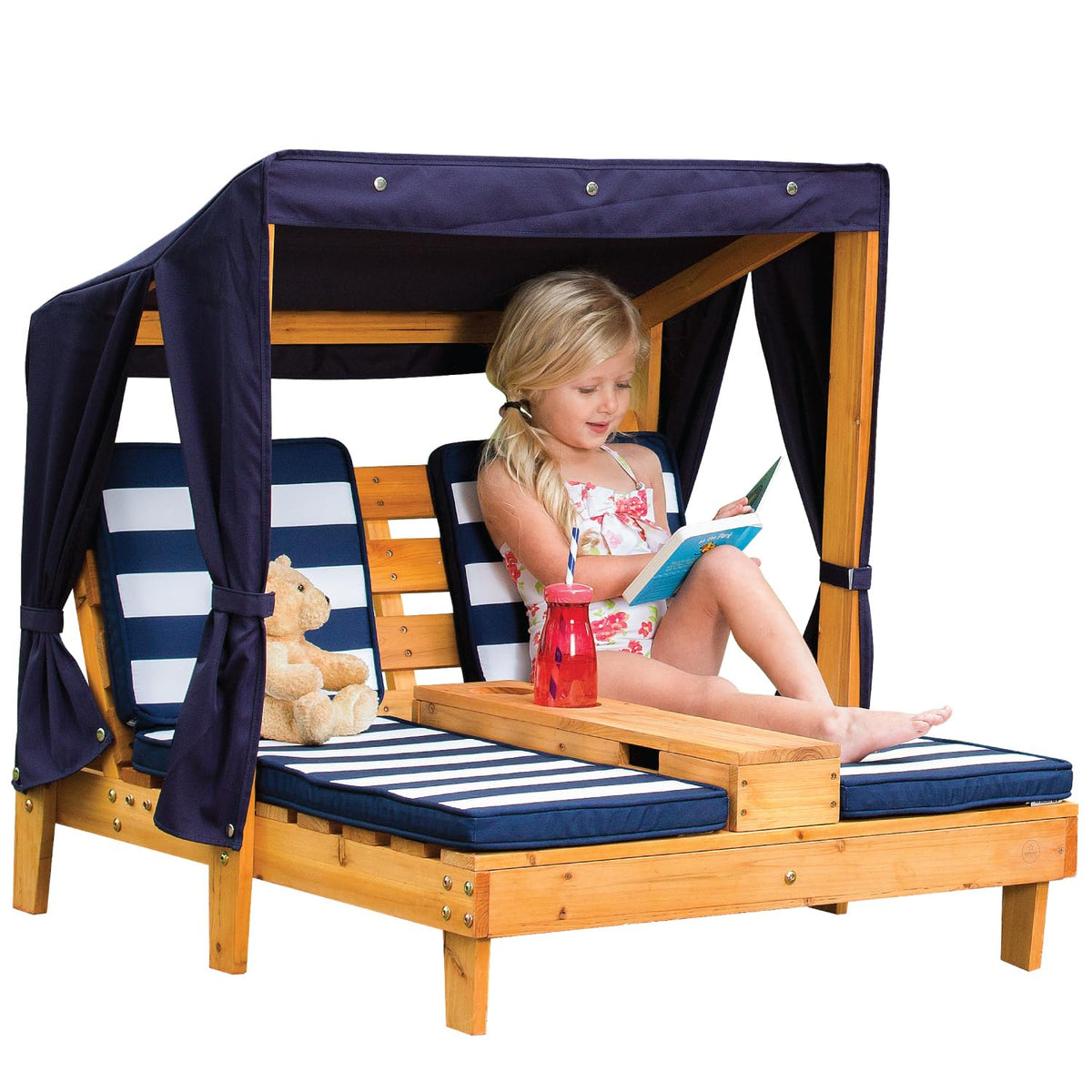 KidKraft double chaise lounge with cupholders for shared outdoor relaxation.