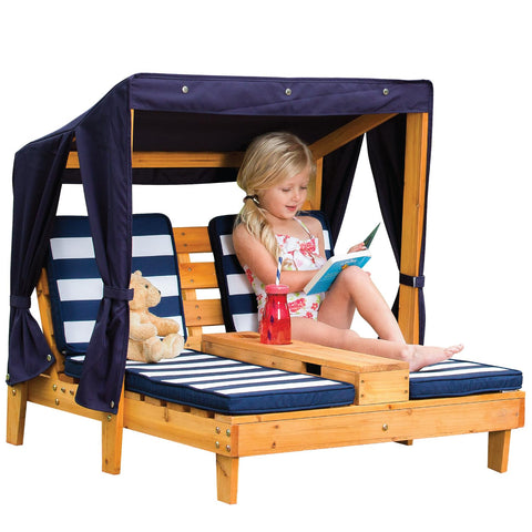 KidKraft double chaise lounge with cupholders for shared outdoor relaxation.
