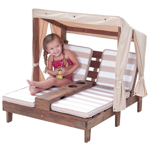 KidKraft double chaise lounge side view showing durable outdoor wood in espresso