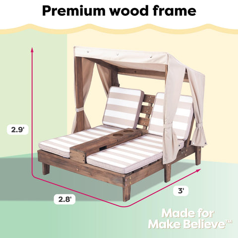Storage compartment of KidKraft lounge for sunglasses or toys