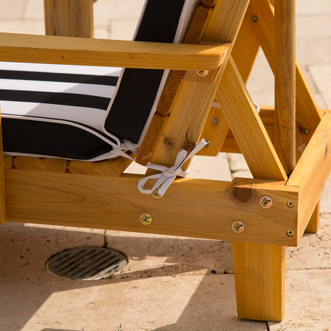 KidKraft outdoor chaise lounge features two cup holders and hidden storage for toys.