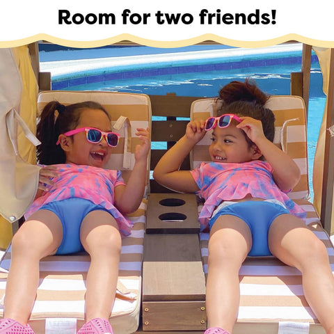 Close look at weather‑resistant wood treatment on KidKraft lounge