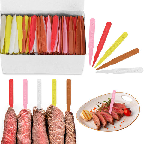 Kigley steak markers in a colorful 3-inch set for quick doneness identification