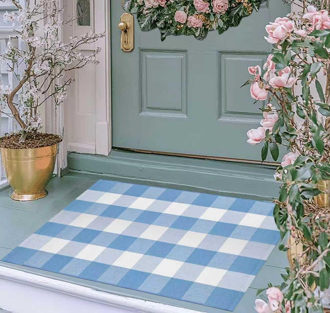 KIhipIoe buffalo plaid outdoor rug bathroom-adjacent zones with durable cotton comfort.