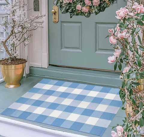 KIhipIoe buffalo plaid outdoor rug bathroom-adjacent zones with durable cotton comfort.