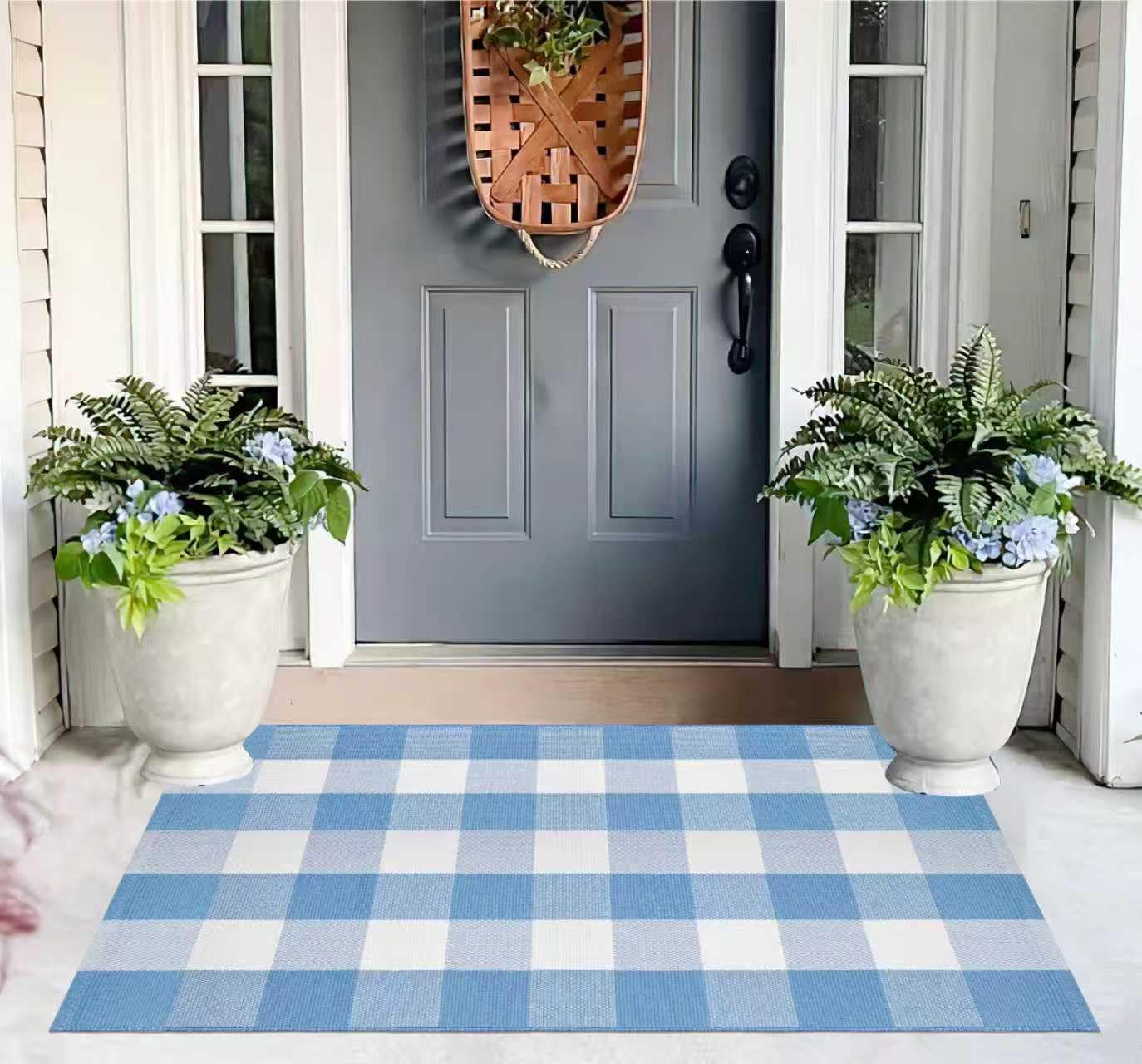 KIhipIoe buffalo plaid outdoor rug front porch for a welcoming look and easy maintenance.