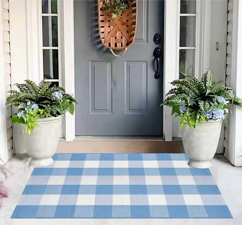 KIhipIoe buffalo plaid outdoor rug front porch for a welcoming look and easy maintenance.