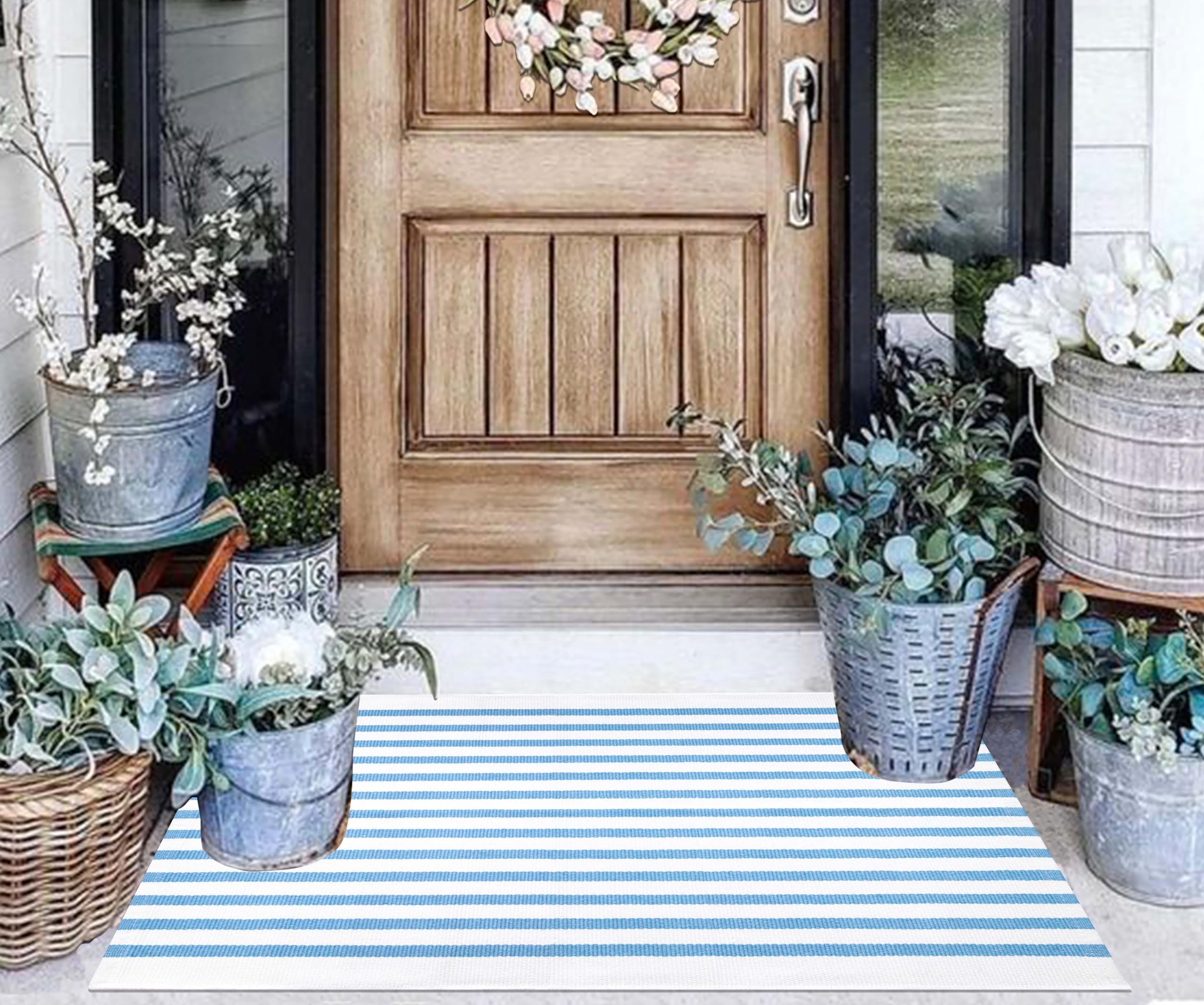 KIhipIoe cotton doormat with stripe pattern suitable for various decor