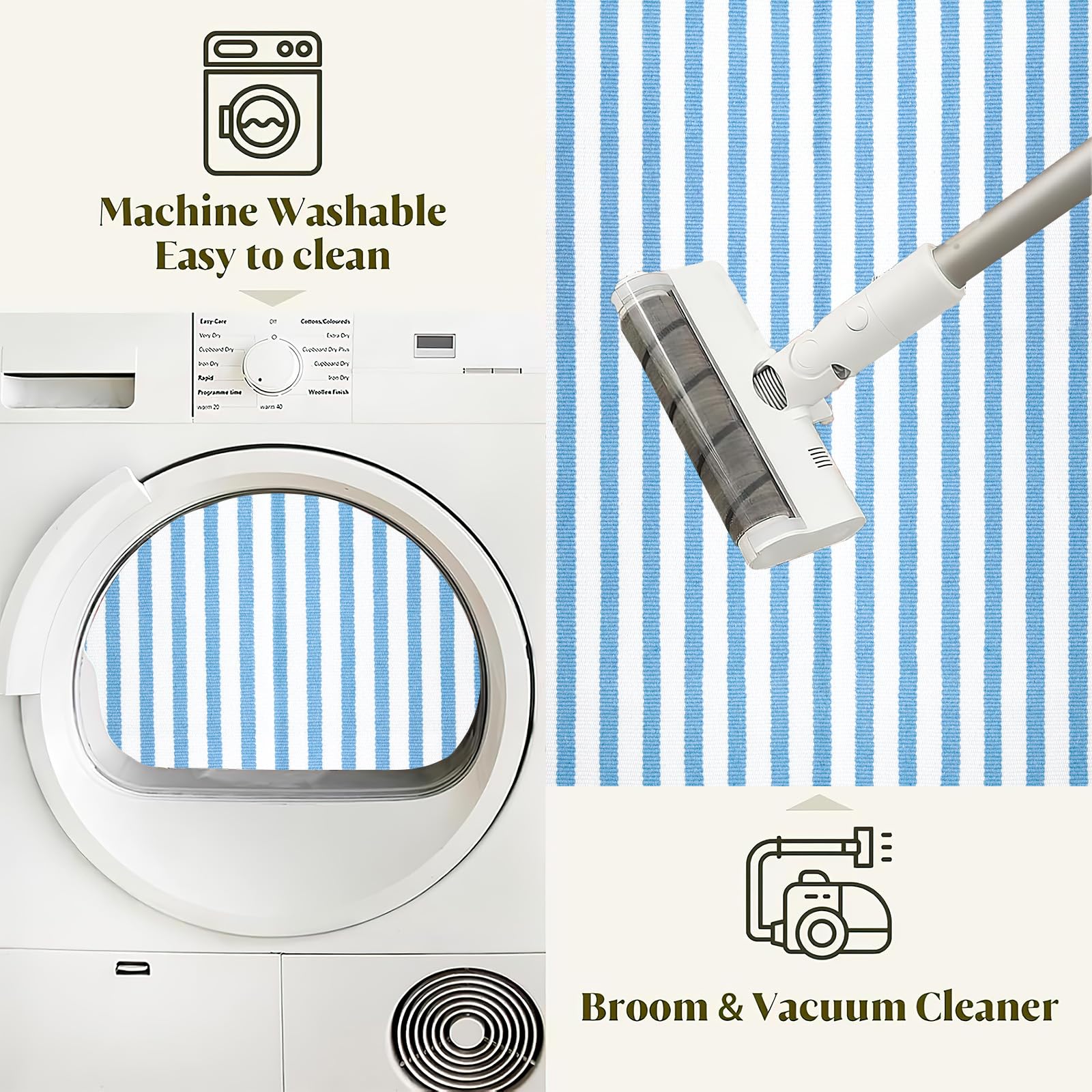 KIhipIoe machine-washable cotton doormat in delicate-cycle care detail