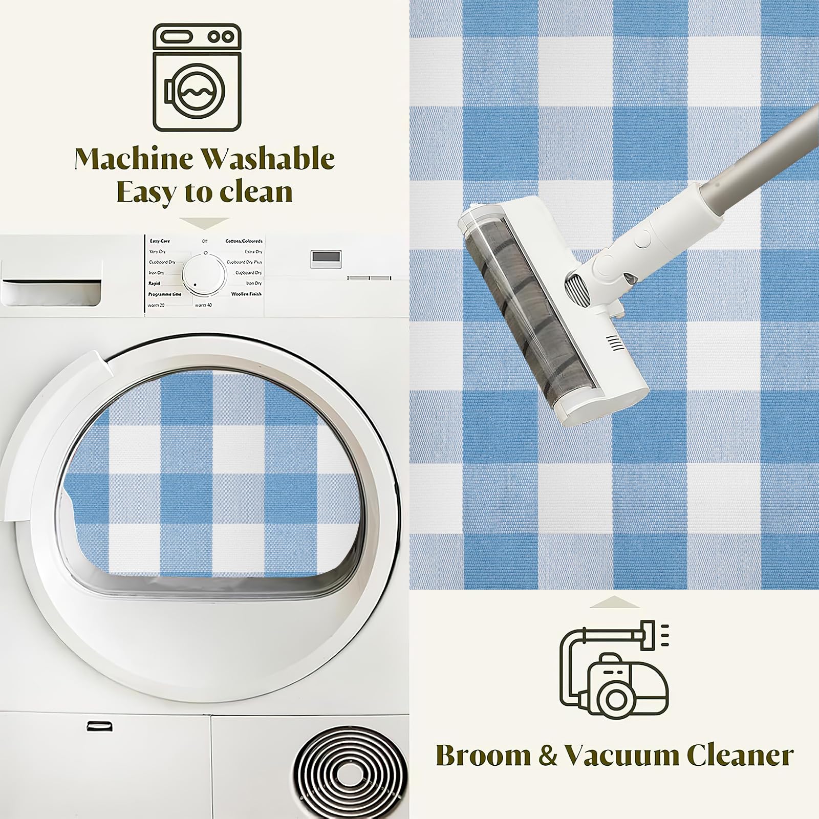 KIhipIoe machine-washable cotton living room rug resists fading and stays bright.