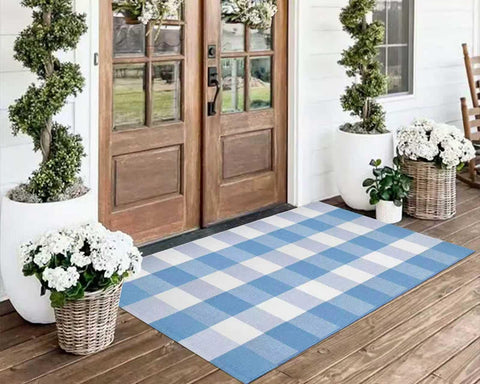 KIhipIoe multi-use plaid rug works as a doormat, area rug, or layered decor.