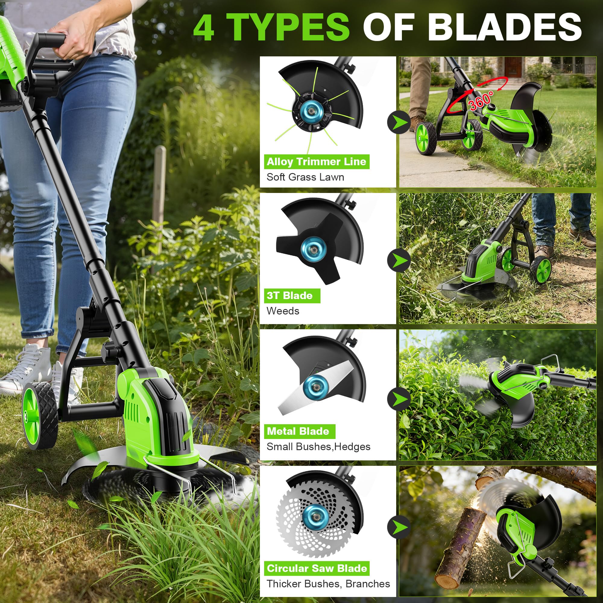 Kihoplly 4 in 1 blades options handles grass edging brush and mowing