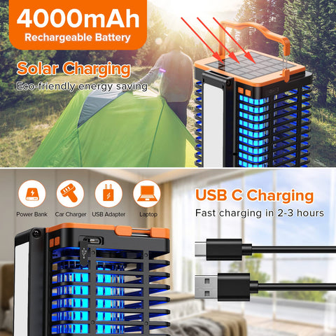 Kiies Solar Bug Zapper Outdoor at night, UV light attracts flying insects