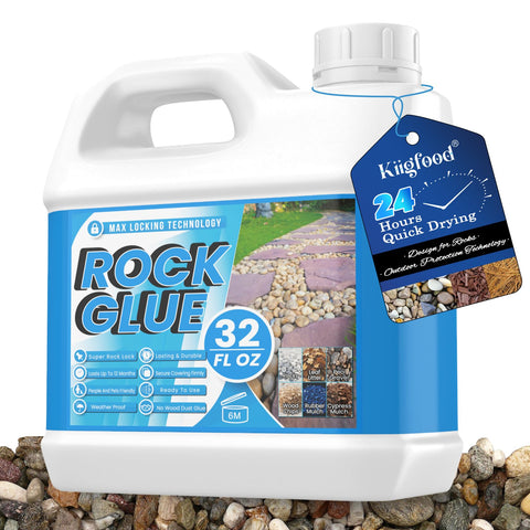 Kiigfood Rock Glue 32oz bottle bonds stones for durable outdoor pathways.