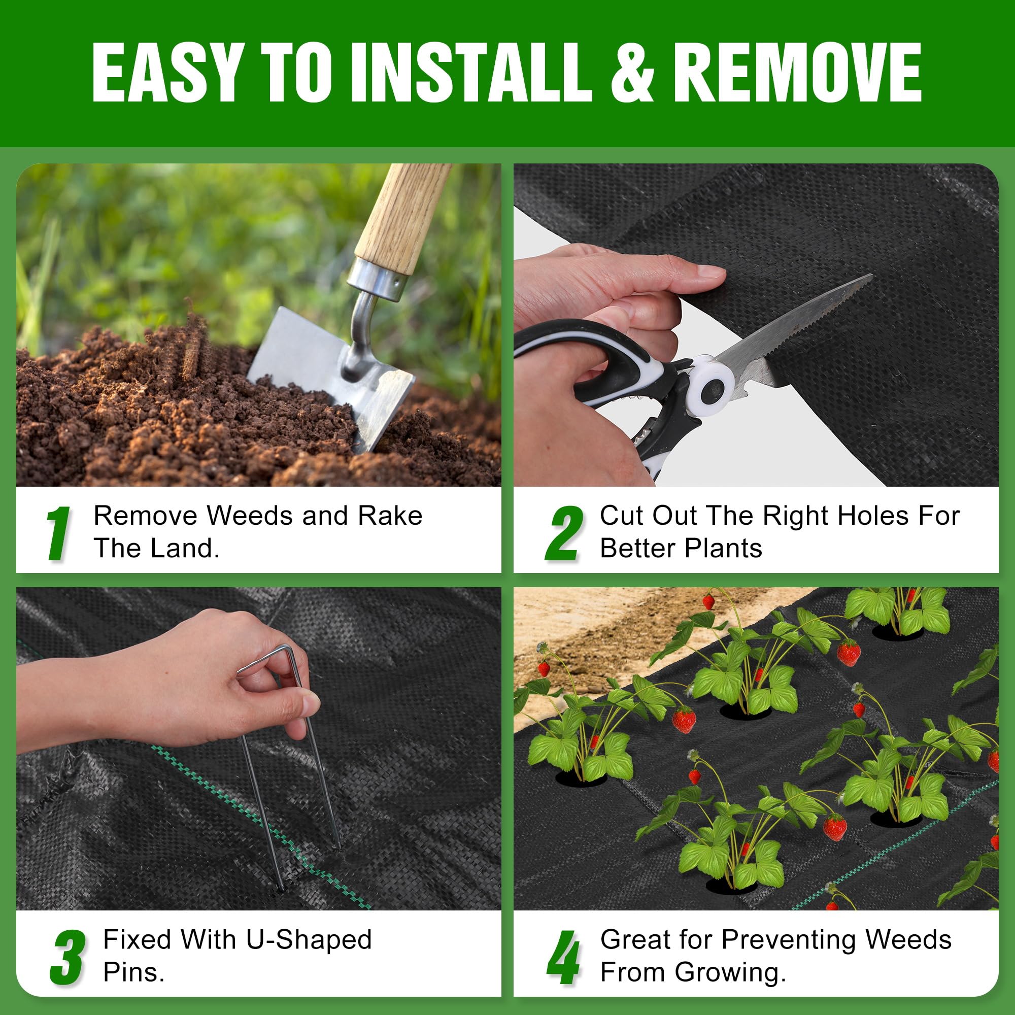 Kijamilee weed barrier with 10 stakes included for easy setup