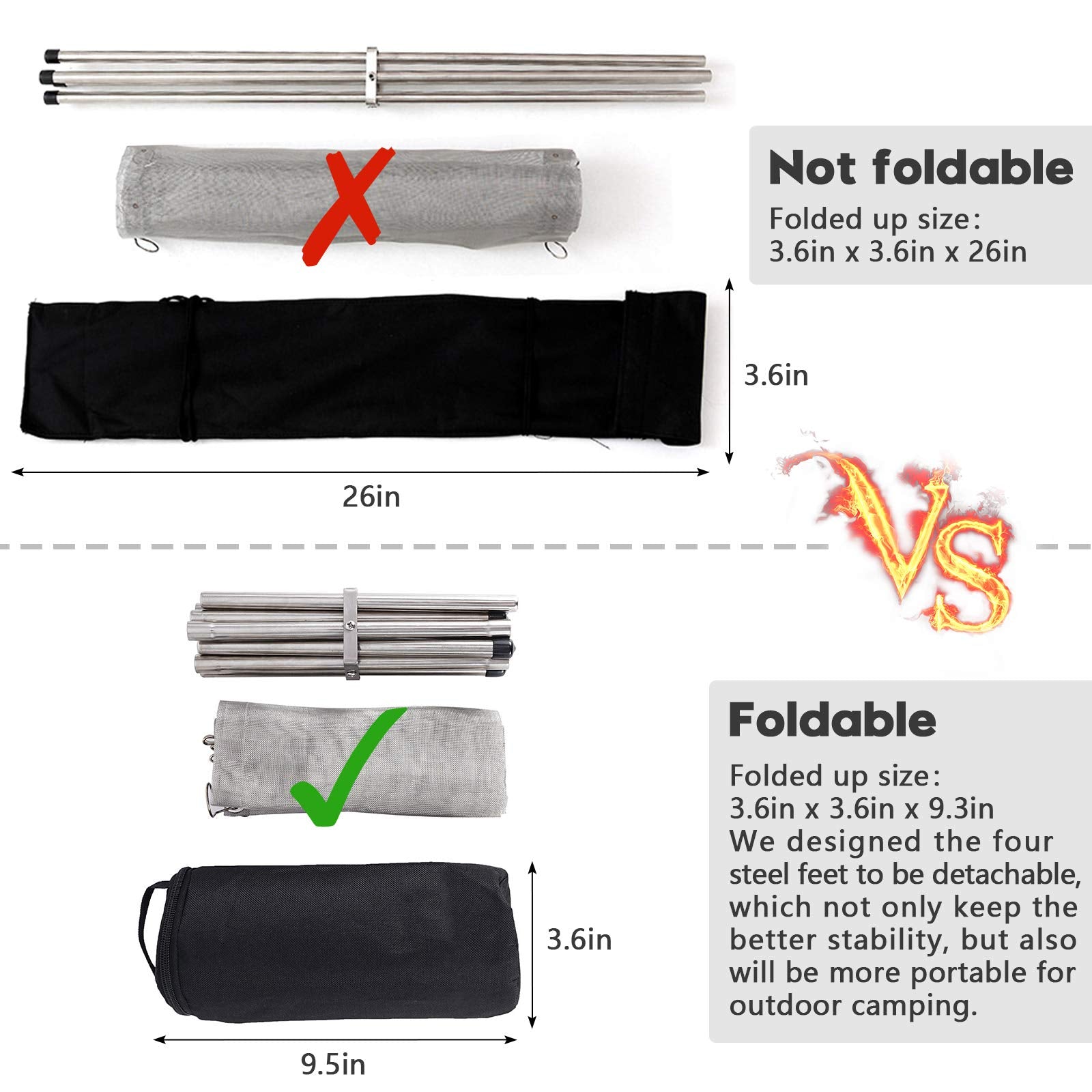 Carrying bag included for effortless transport and storage of the fire pit.