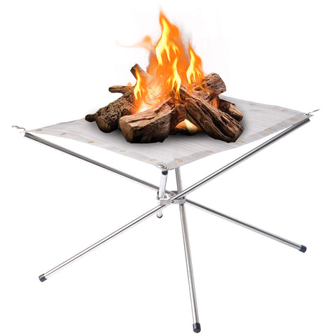 Kikerike portable fire pit in collapsible form for easy transport and quick setup.