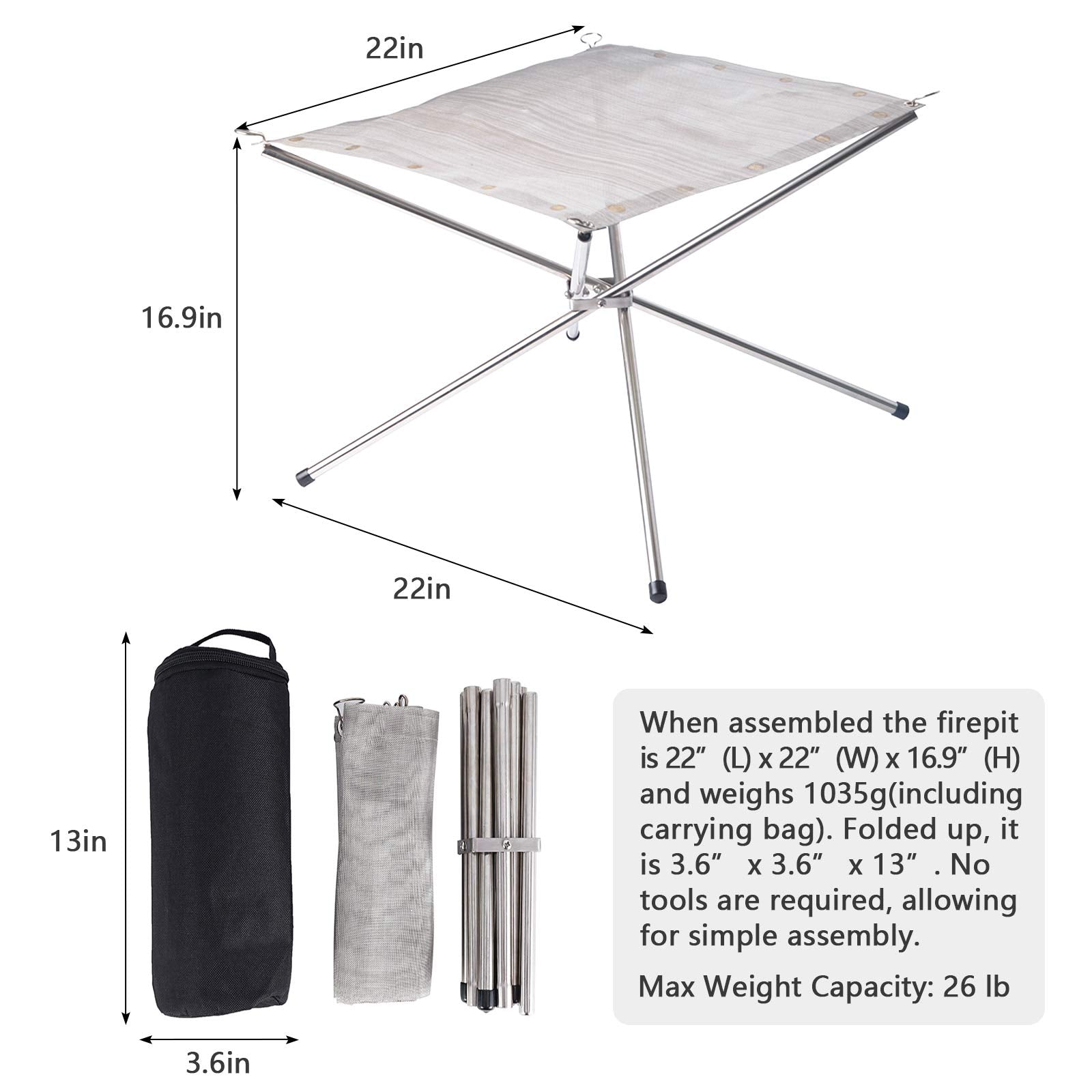 Kikerike portable fire pit folding in-use view shows quick assembly and transport.