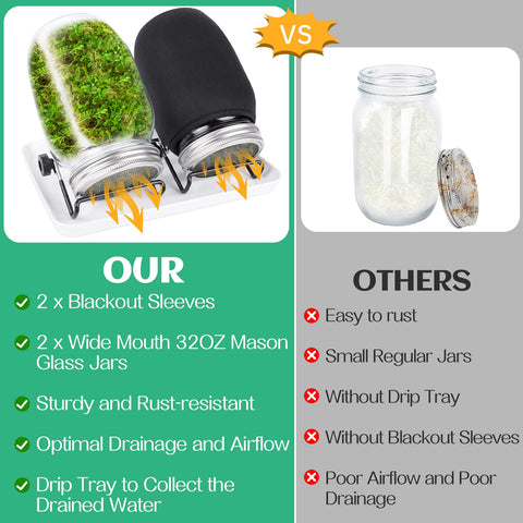 Kikerike stainless steel stands elevate jars for even sprouting and easier rinsing.