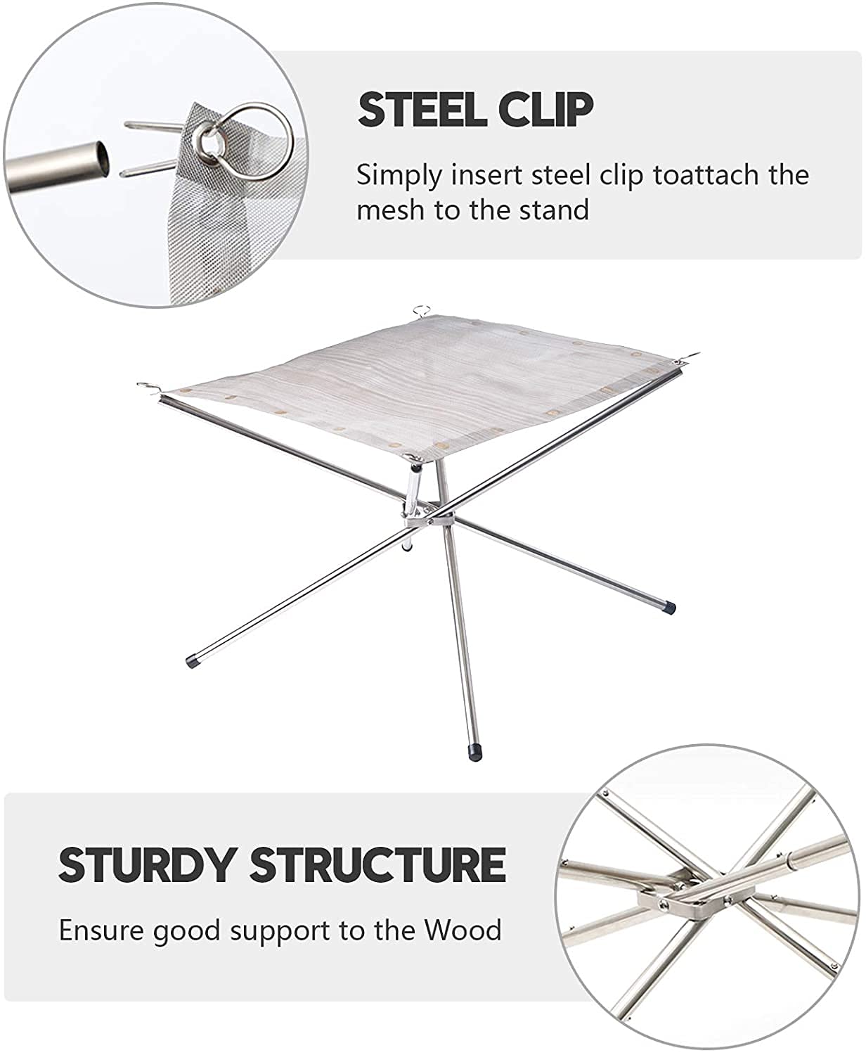 Kikerike fire pit's stainless steel mesh keeps embers contained and debris away.