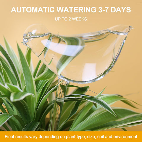 KiKiHeim bird ornament watering globes add decorative charm while hydrating plants.