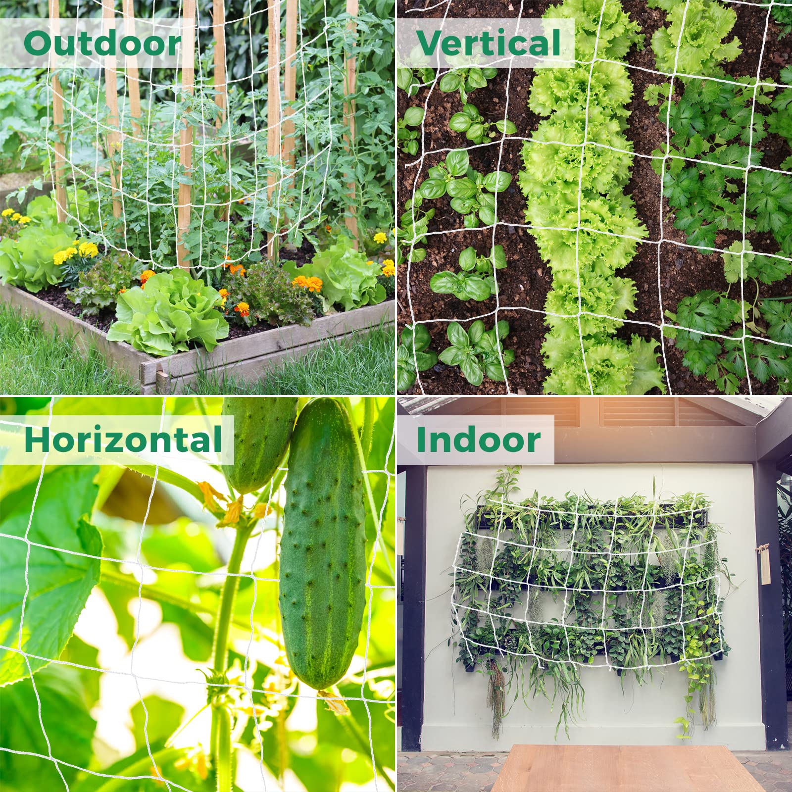 Kikhope trellis netting used for cucumbers and tomatoes in garden