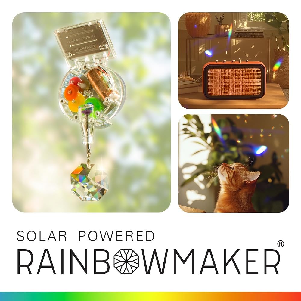 Kikkerland prism suncatcher refracts sunlight into vibrant rainbow patterns across the room.