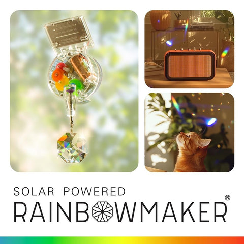 Kikkerland prism suncatcher refracts sunlight into vibrant rainbow patterns across the room.