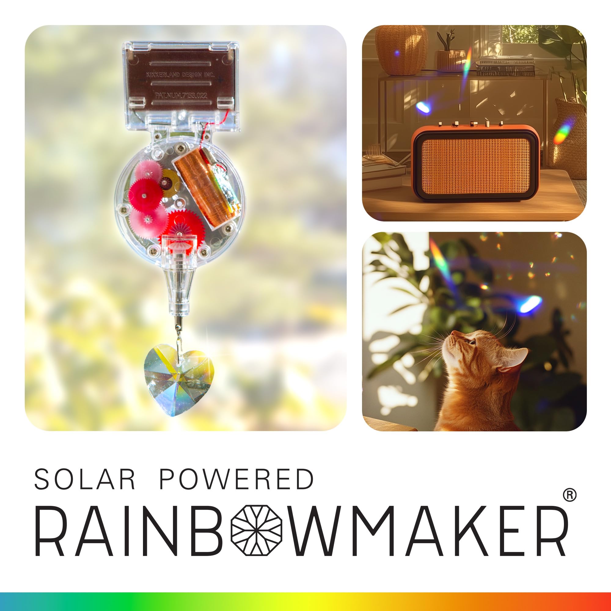 Rainbow patterns rotate in the room like a disco ball with the Rainbow Maker.