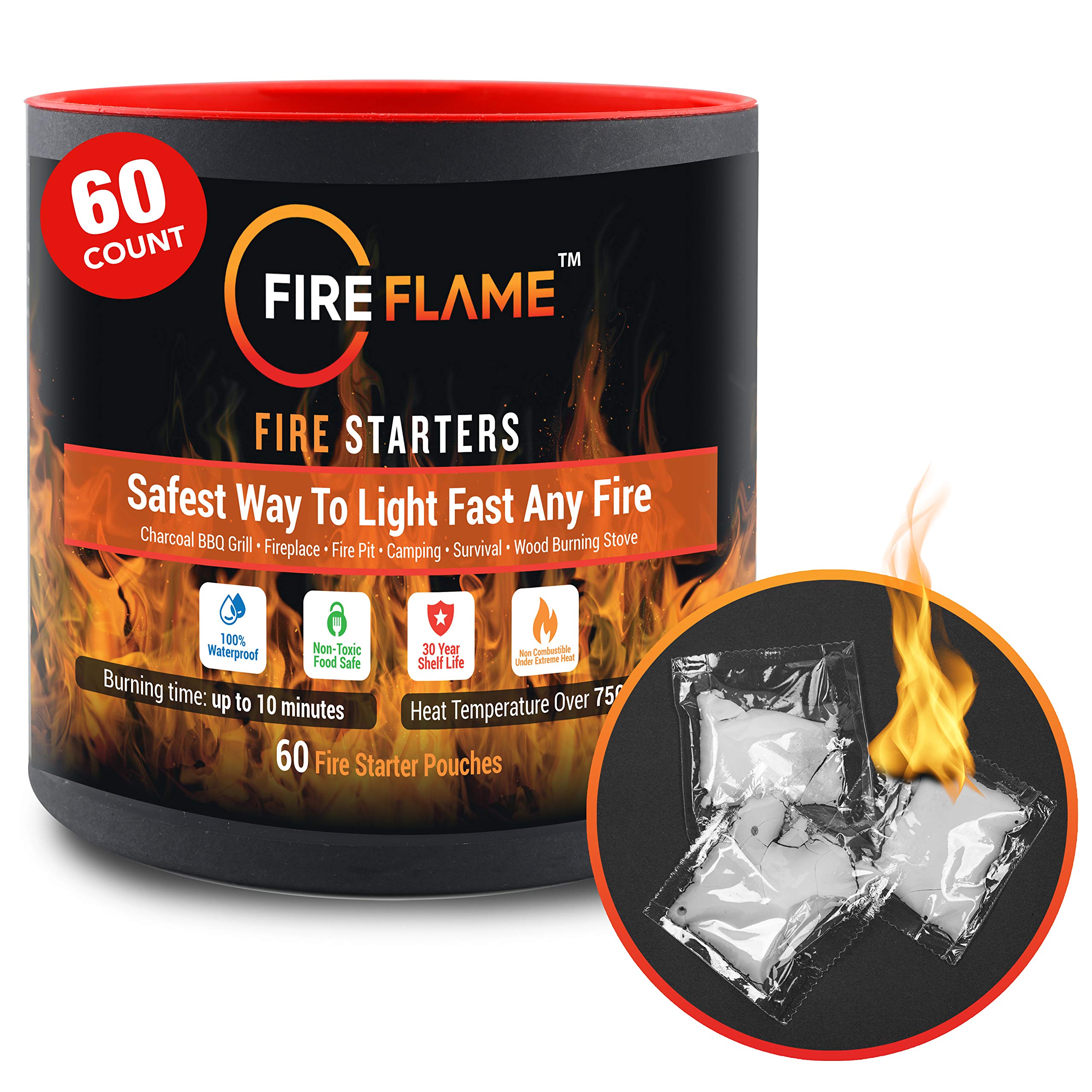 Kiknek FireFlame canister front shows compact packaging for quick outdoor lighting