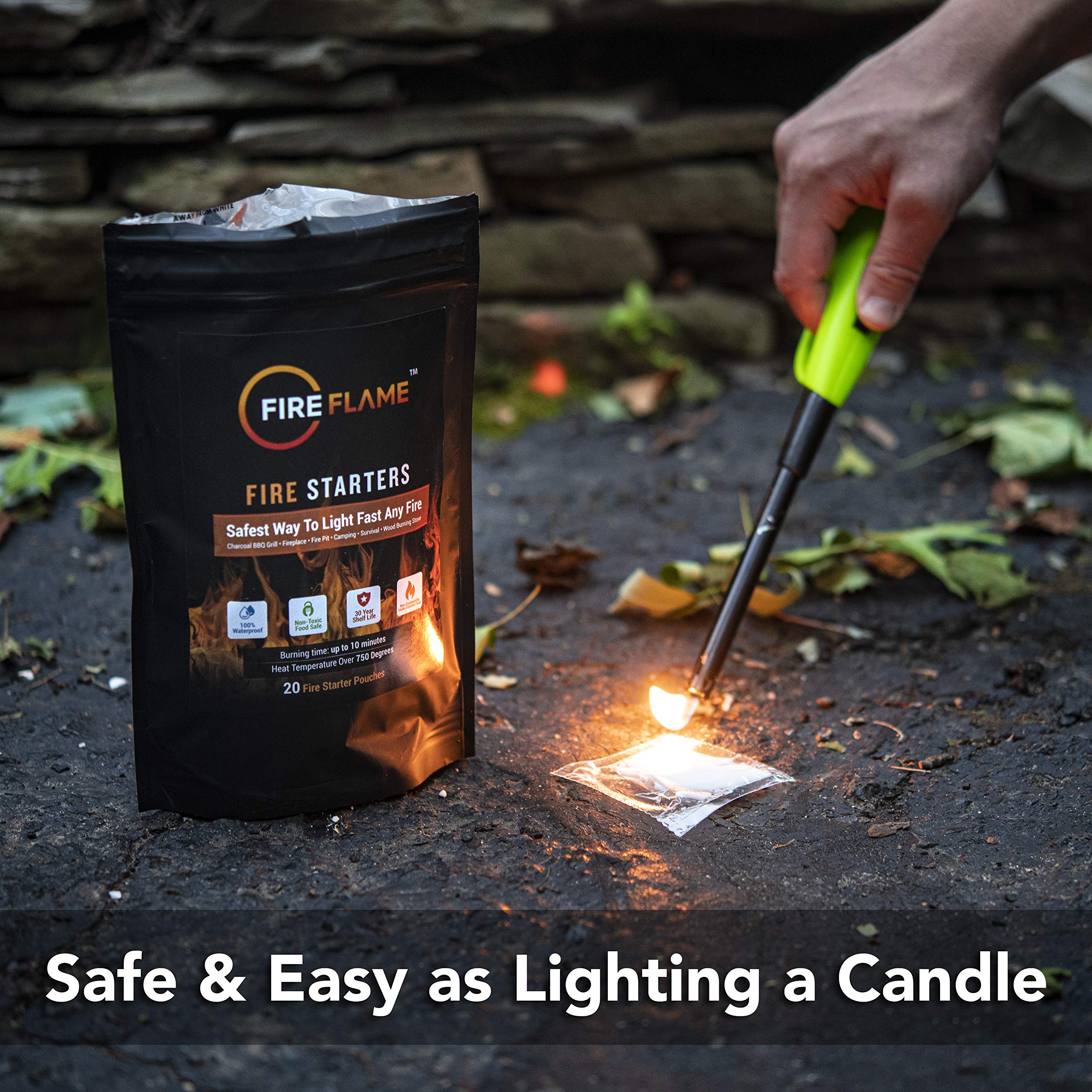 Kiknek FireFlame waterproof firestarter shines in rain or snow for outdoor grilling