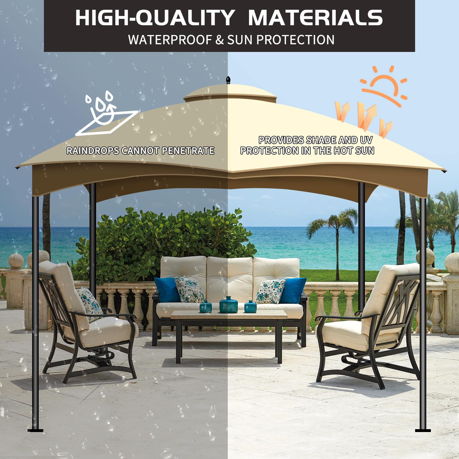 Kilakila UV-protected canopy top shields you from sun exposure.