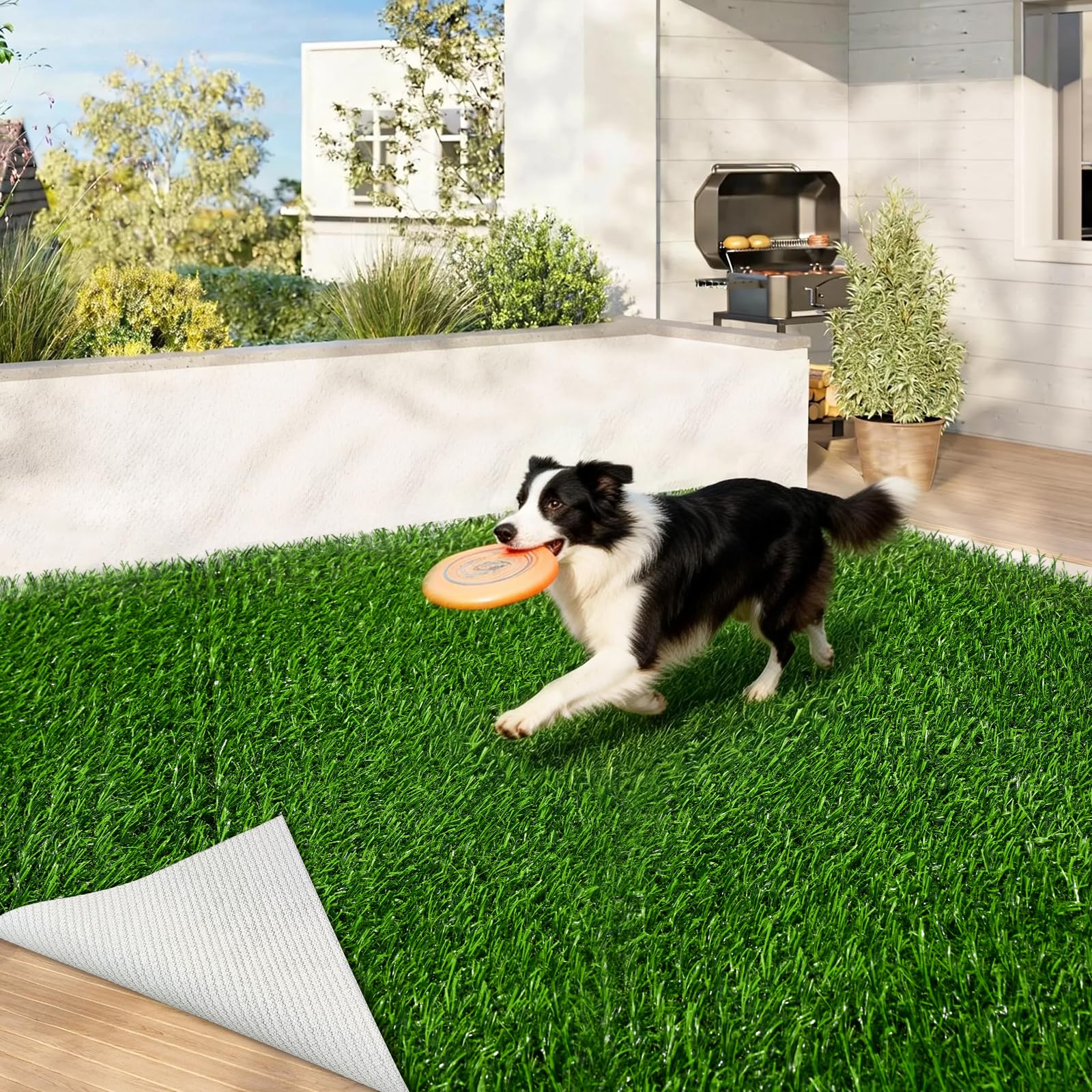 KILCLER artificial grass rug 4x6 in a green backyard setting for outdoor living