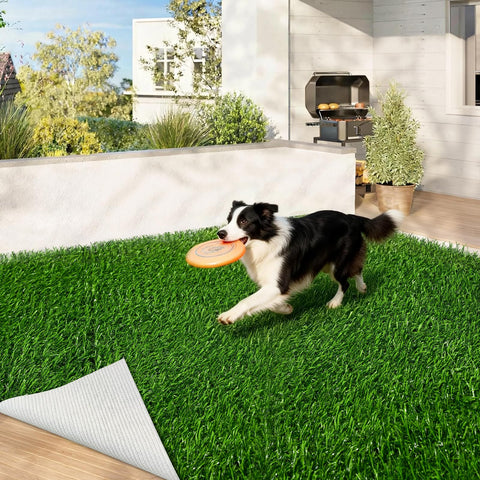 KILCLER artificial grass rug 4x6 in a green backyard setting for outdoor living