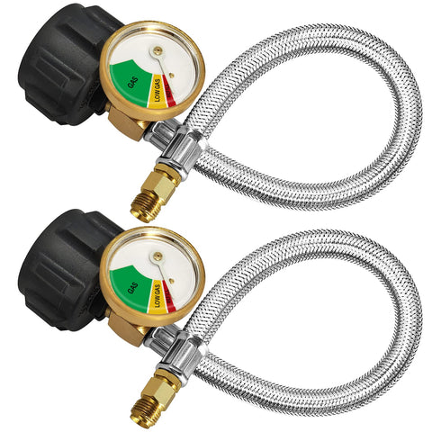KILILIUN 15-inch inverted propane pigtail hose with gauge for easy pressure monitoring.