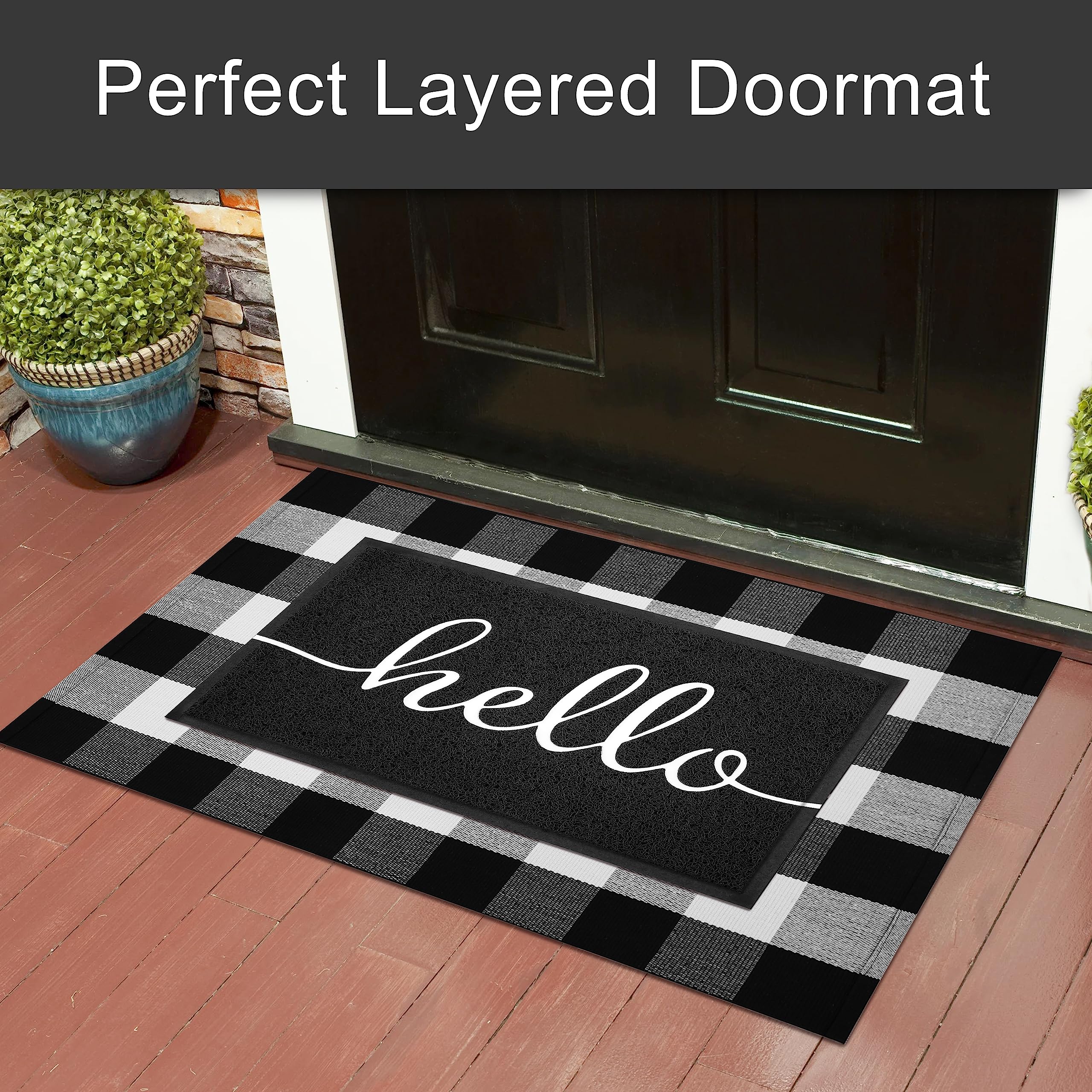 KILOCOCO welcome mat embossed hello design adds a friendly touch to entryways.