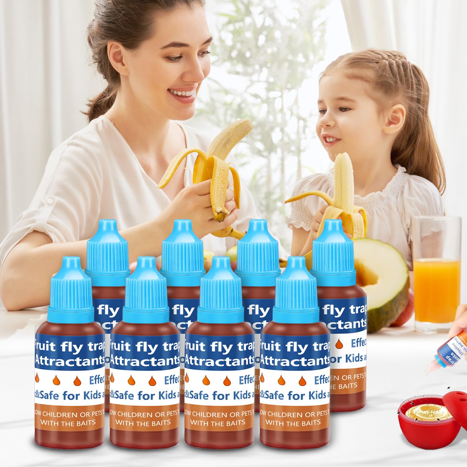 Kilsaco fruit fly trap refill liquid blue pack reduces indoor fruit flies.