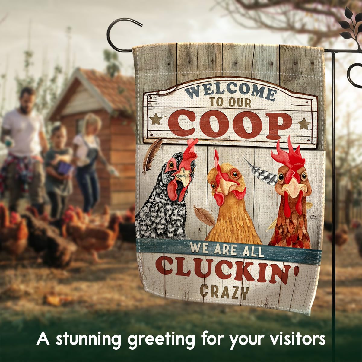 Kilyhome welcome coop flag with chicken design for inviting entry