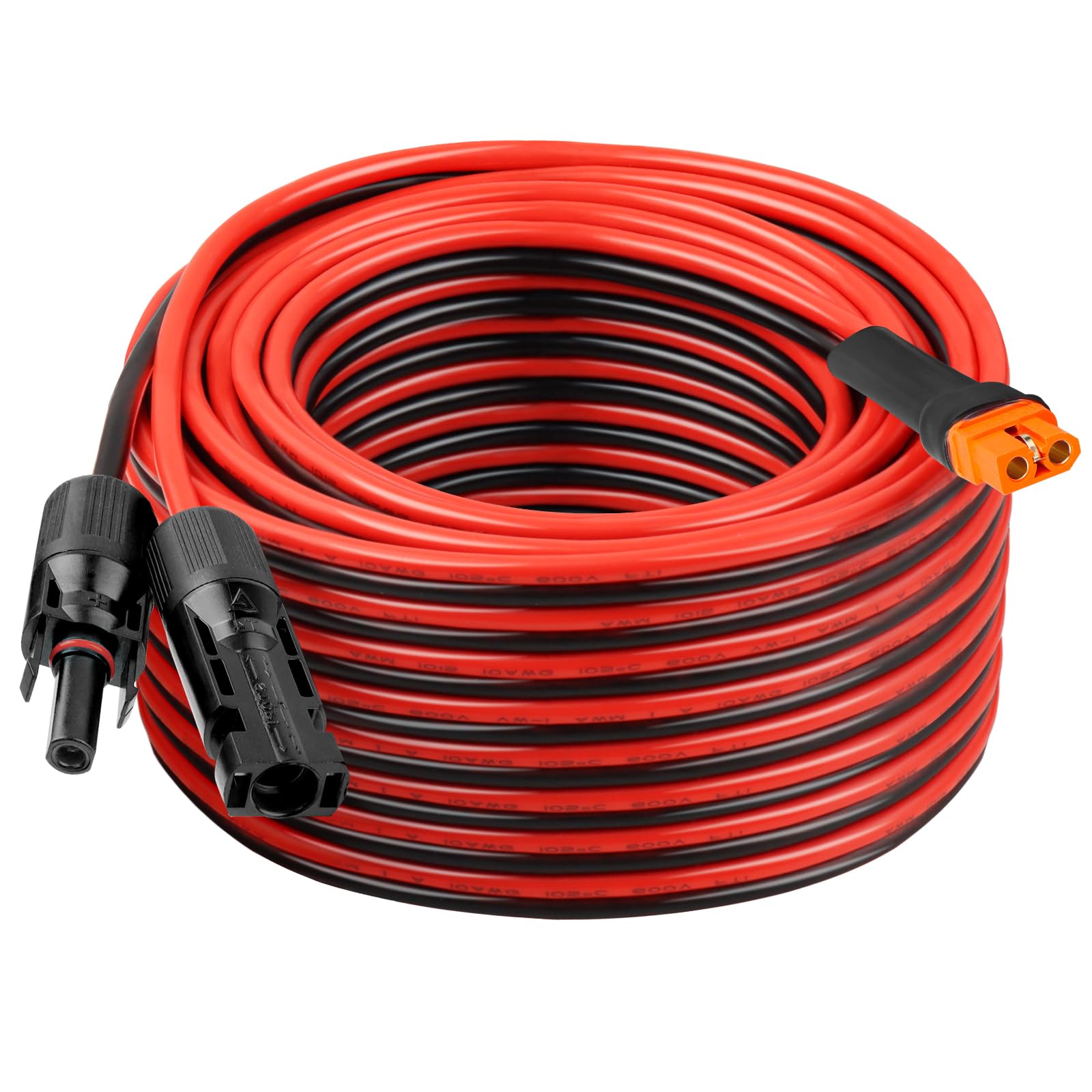 Kimbluth 10AWG XT60i extension cable side view for rugged outdoor solar setups.