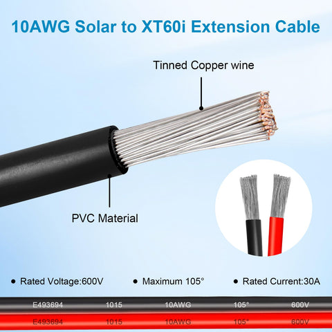 Kimbluth 10AWG extension cable insulation shows weatherproof and high-temperature resistance.