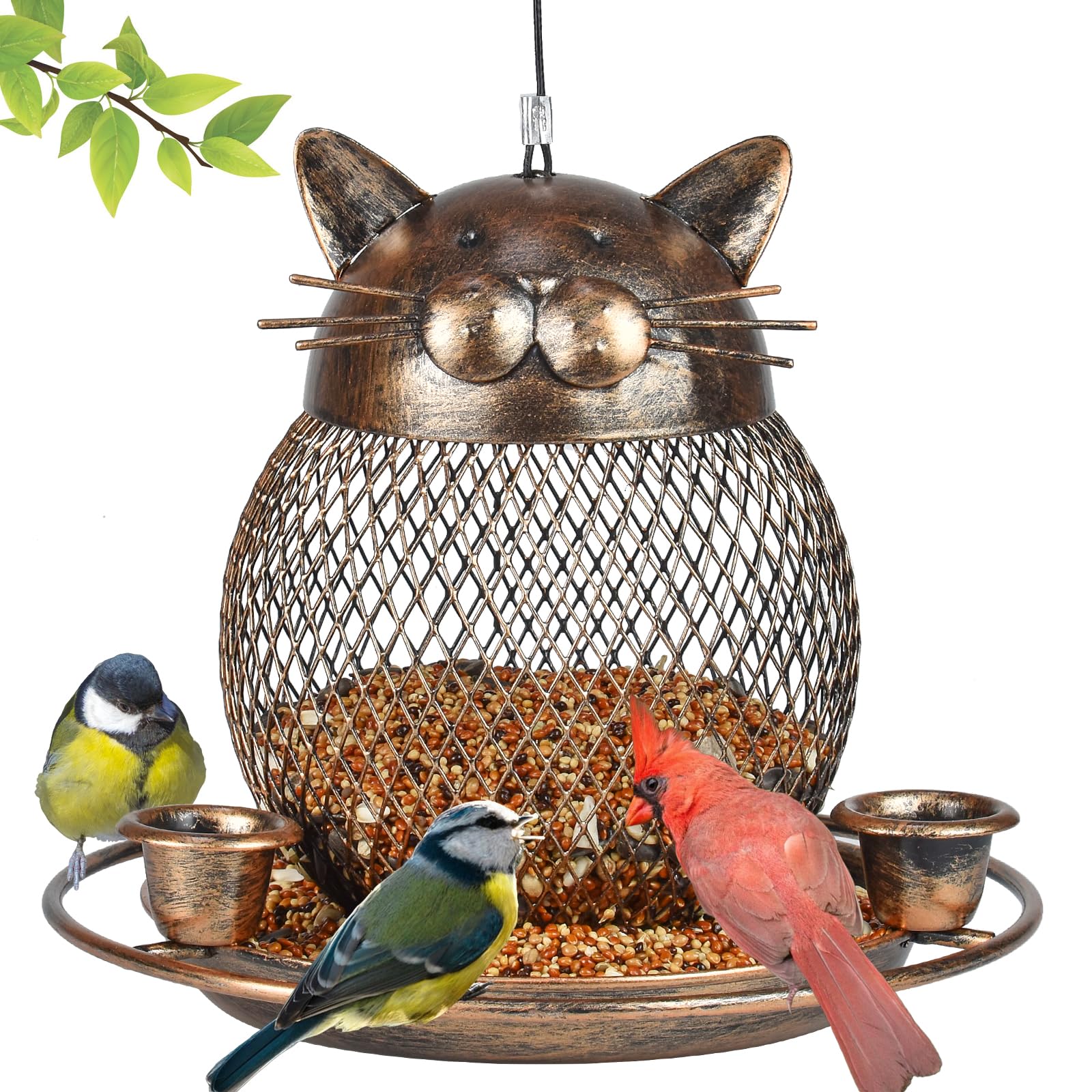 KIMCHOMERSE cat-shaped bird feeder base invites birds to roost with garden charm.