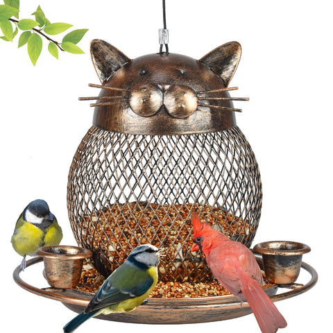 KIMCHOMERSE cat-shaped bird feeder base invites birds to roost with garden charm.