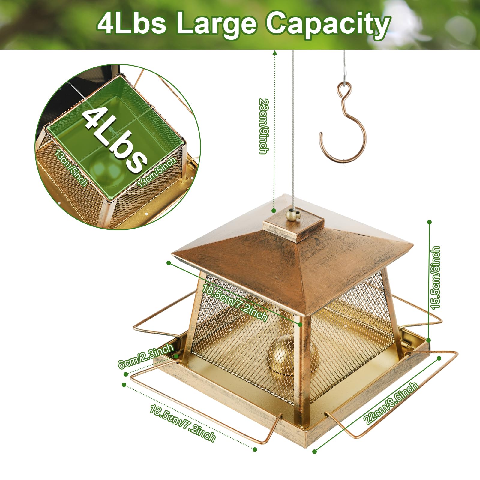 KIMCHOMERSE gazebo feeder top view shows easy-fill snaps for quick refills.