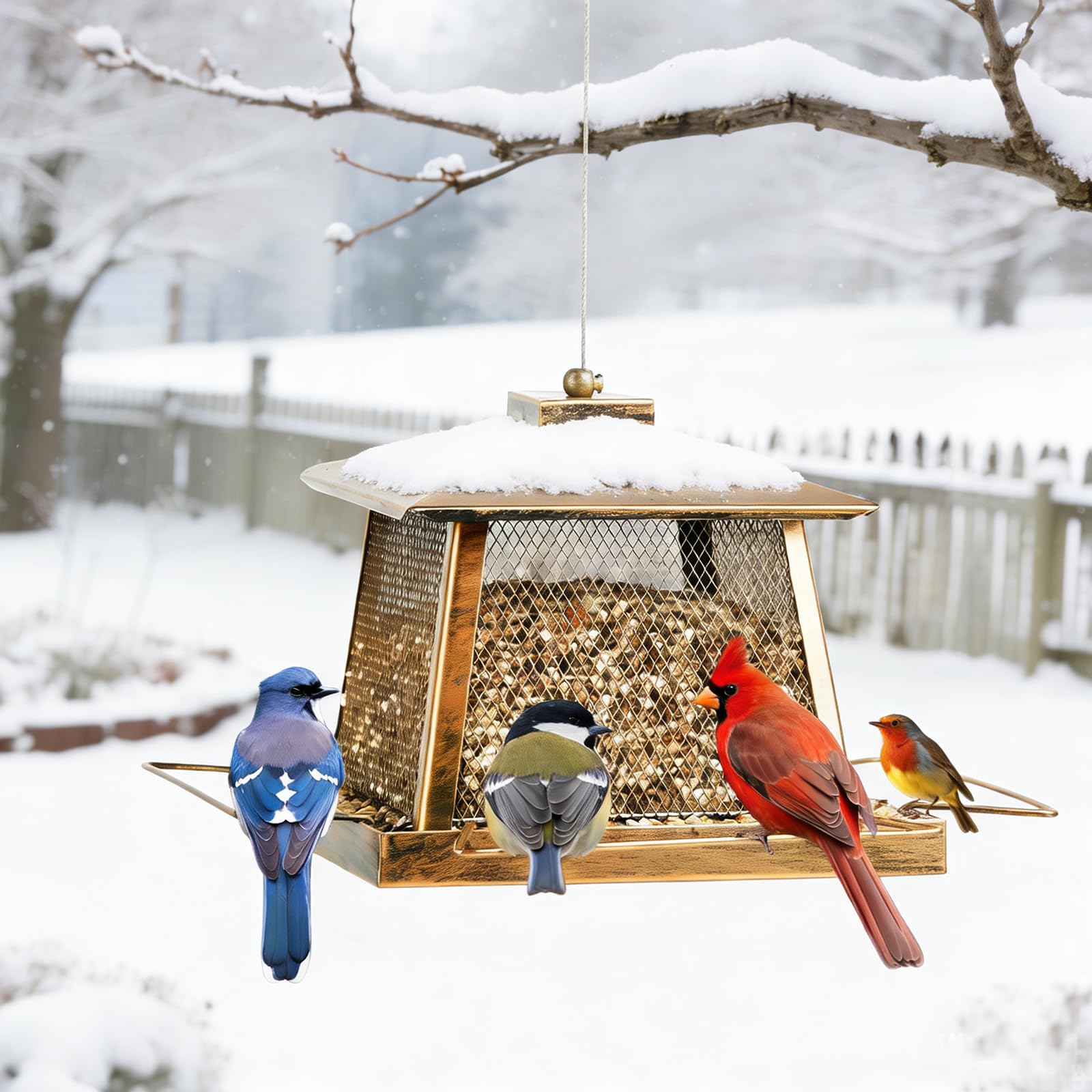KIMCHOMERSE feeder on patio adds visual interest while feeding local birds.