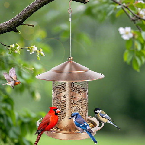 KIMERSE garden decor bird feeder adds vibrant color to yard.