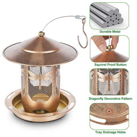 KIMERSE metal bird feeder outdoors, easy-fill access for quick refills.