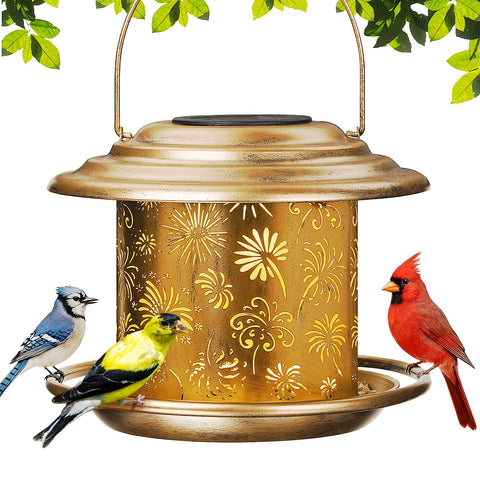 KIMERSE solar bird feeder lantern glows at dusk for backyard birds and ambiance