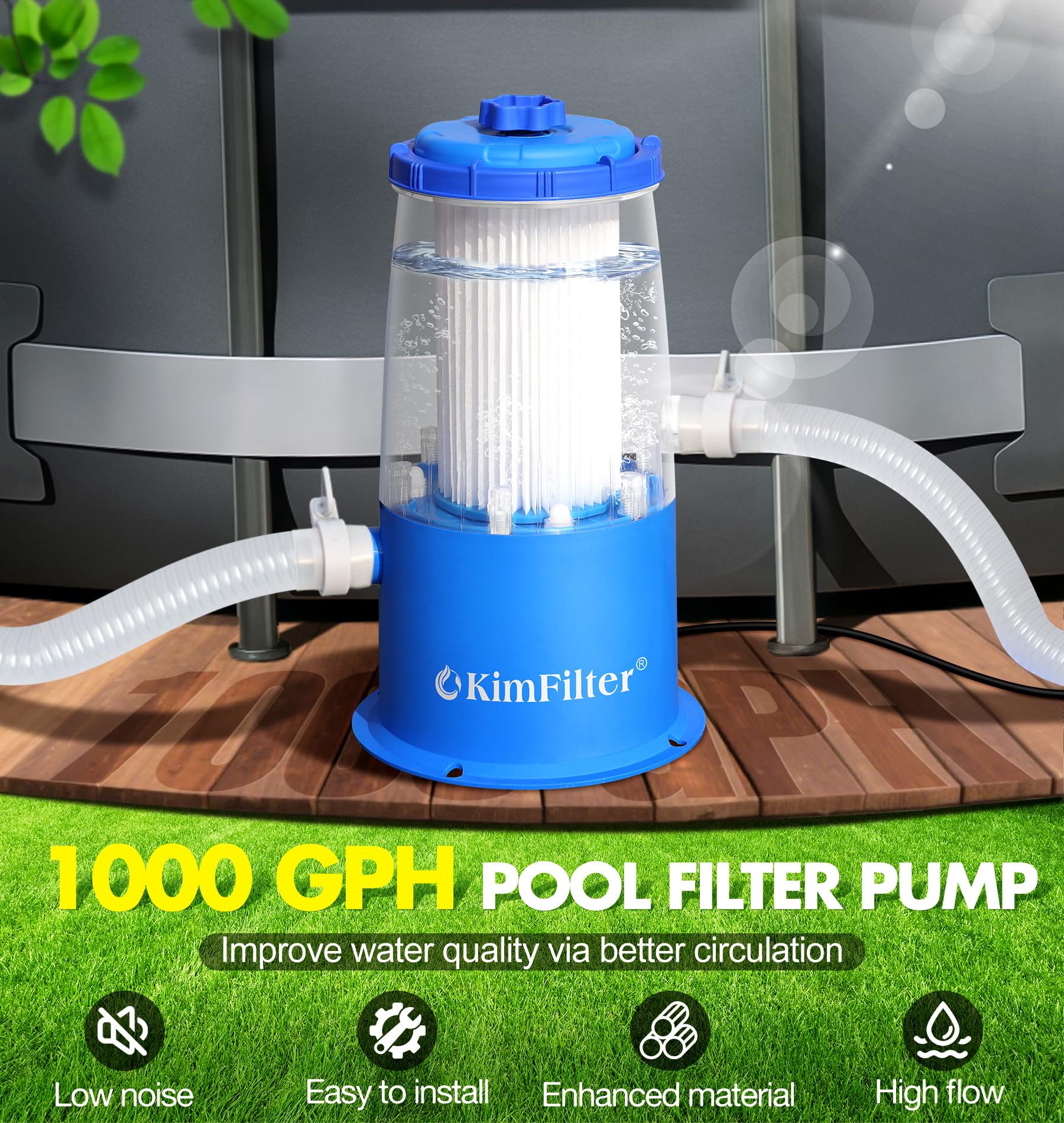 KimFilter 1000GPH pump in action powering efficient pool circulation.