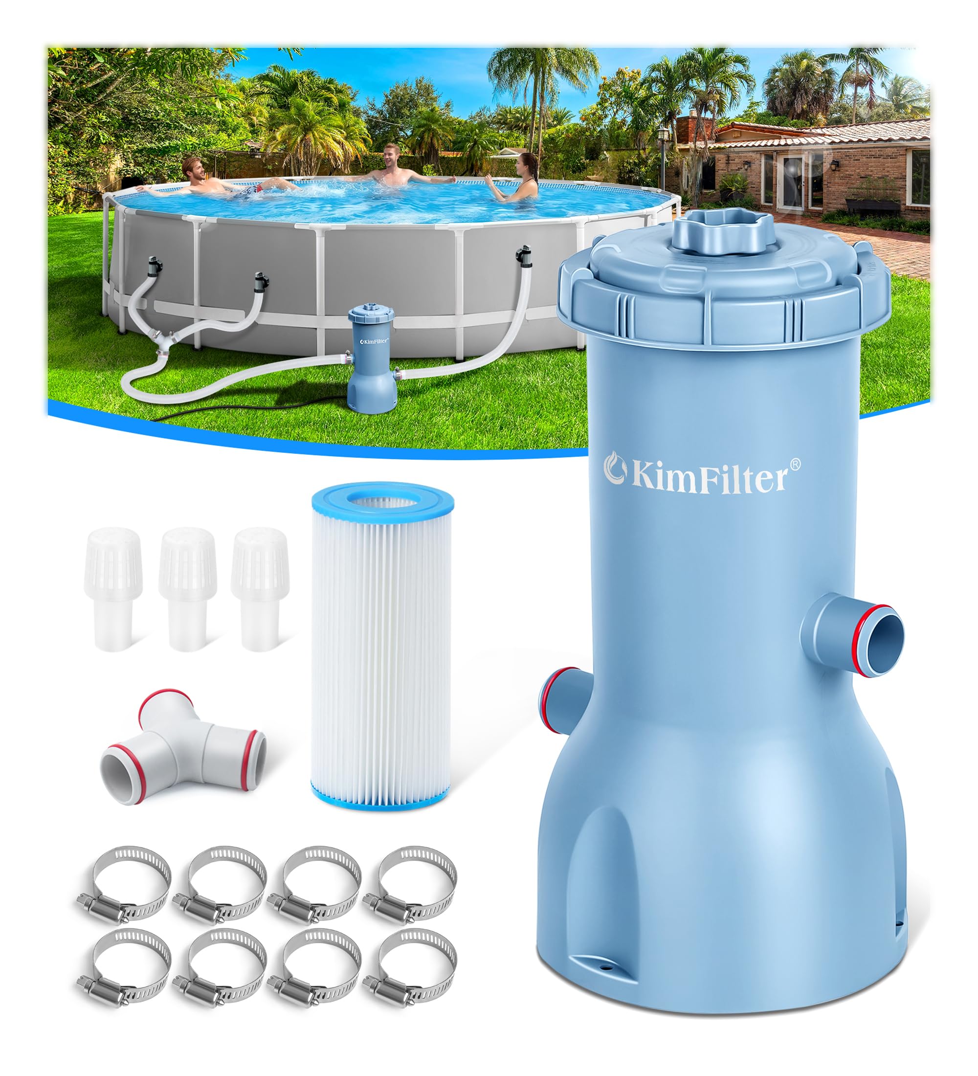 KimFilter Pro Series 1000 GPH pump front view showcases strong pool filtration