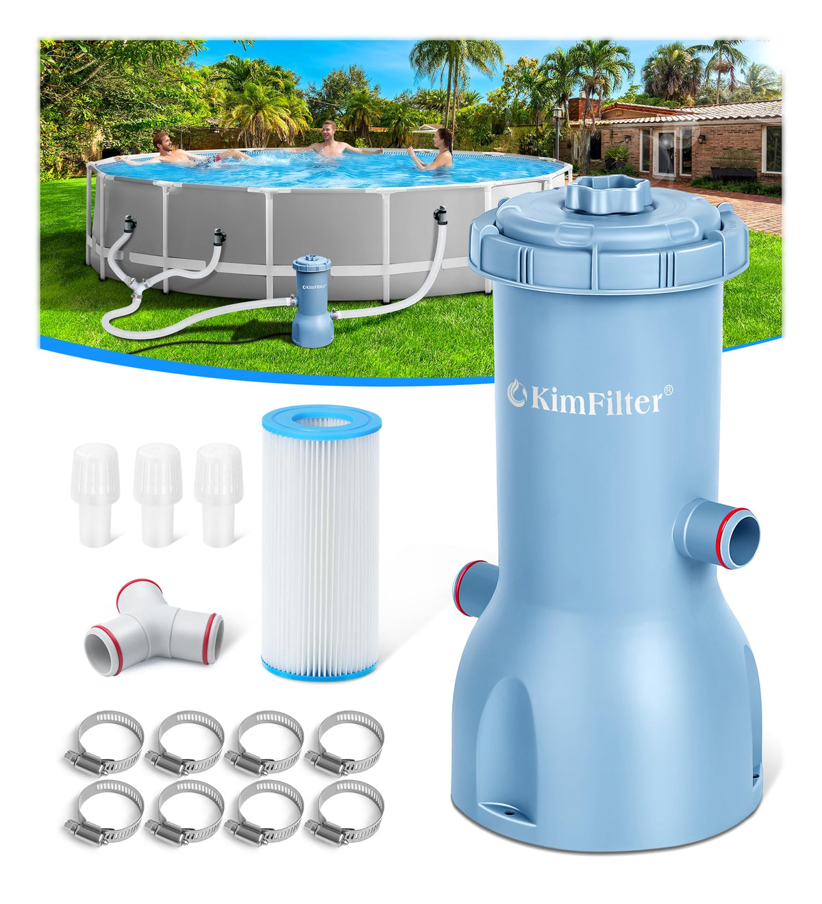 KimFilter Pro Series 1000 GPH pump front view showcases strong pool filtration
